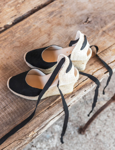 Alpargatas tacón 8 cm negro ante