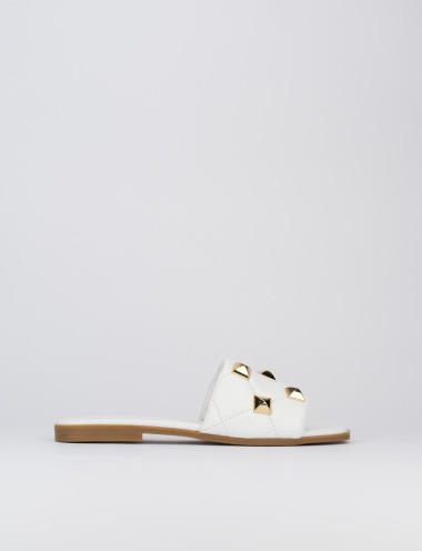 Mules tacón 1 cm blanco cuero