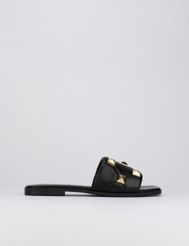 Mules tacón 1 cm negro cuero