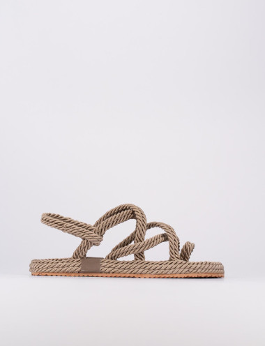 Sandalo infradito tacco 1 cm beige tessuto