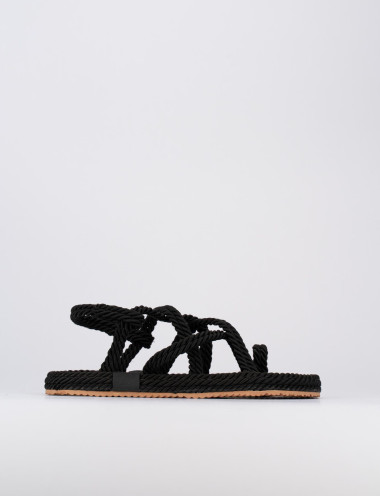 Sandalias de dedo tacón 1 cm negro tejido