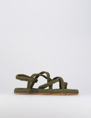 Sandalias de dedo tacón 1 cm verde tejido