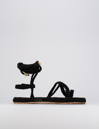 Sandalias de dedo tacón 1 cm negro tejido