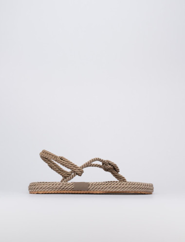 Sandalias de dedo tacón 1 cm beis tejido