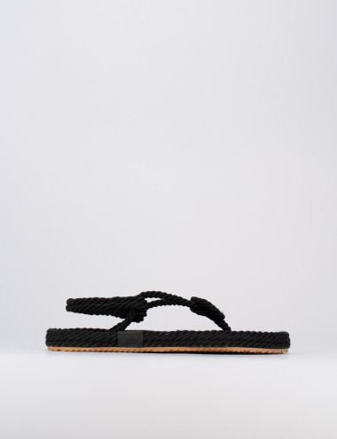 Sandalias de dedo tacón 1 cm negro tejido