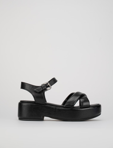 Sandalias de cuña tacón 1 cm negro cuero