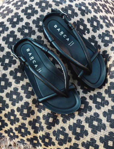 Sandalias de cuña tacón 1 cm negro cuero