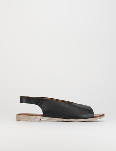 Sandalias de tacón bajo tacón 1 cm negro cuero