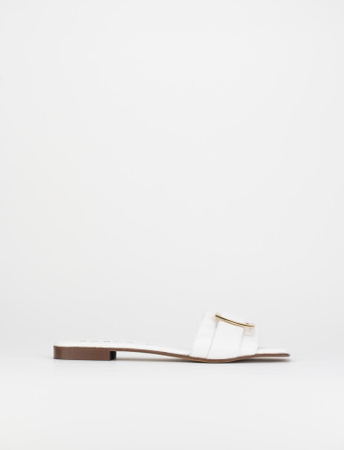 Mules tacón 1 cm blanco cuero