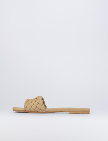 Slippers heel 1 cm beige leather