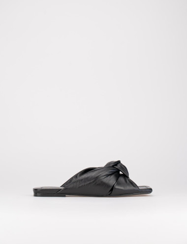 Mules tacón 1 cm negro cuero