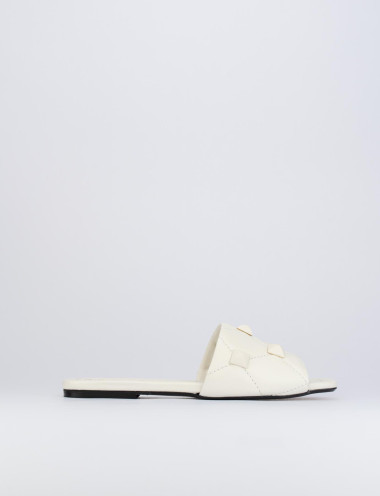 Mules tacón 1 cm blanco cuero