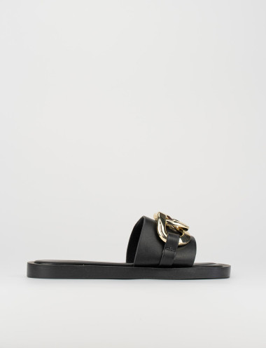 Mules tacón 1 cm negro cuero
