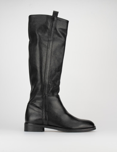 Botas de tacón bajo tacón 1 cm negro cuero