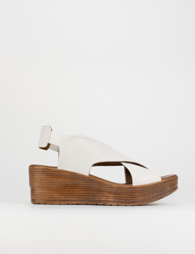 Sandalias de cuña tacón 6 cm blanco cuero