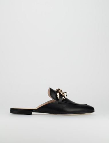 Zuecos con tacón tacón 1 cm negro cuero