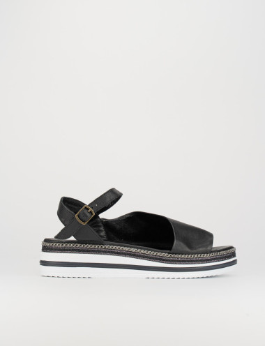 Sandalias de cuña tacón 3 cm negro cuero