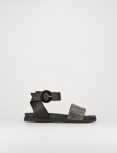 Sandalo tacco 1 cm nero pelle