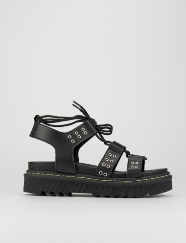 Sandalias de tacón bajo tacón 1 cm negro cuero