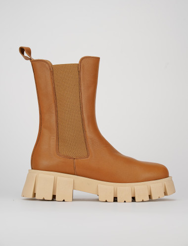 Botines de tacón bajo tacón 1 cm marrón cuero