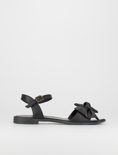 Sandalias de tacón bajo tacón 1 cm negro cuero