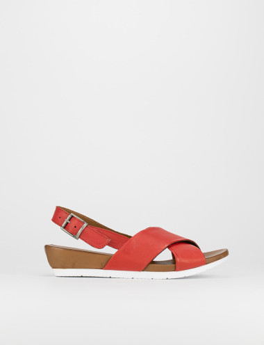 Sandalias de cuña tacón 3 cm rojo cuero