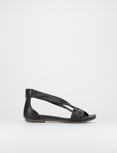 Sandalias de tacón bajo tacón 1 cm negro cuero