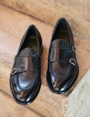Mocasines tacón 1 cm negro cuero