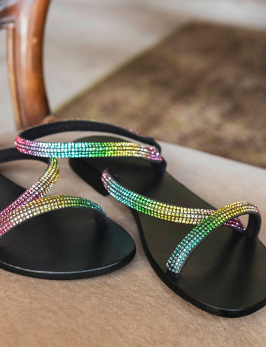 Sandalias de tacón bajo tacón 1 cm multicolor cuero