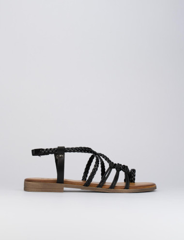 Sandalias de tacón bajo tacón 1 cm negro cuero