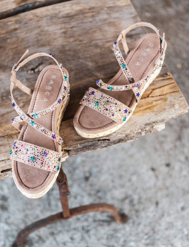 Sandalo zeppa 7 cm beige camoscio