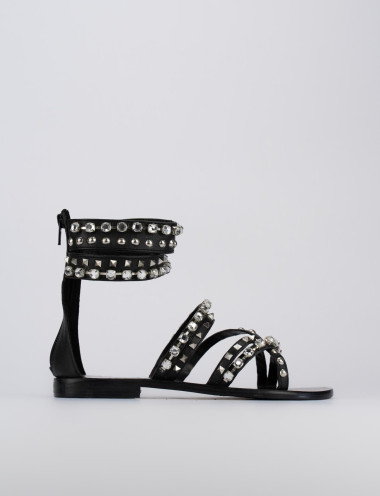 Sandalias de tacón bajo tacón 1 cm negro cuero