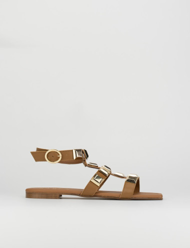 Sandalias de tacón bajo tacón 1 cm marrón cuero