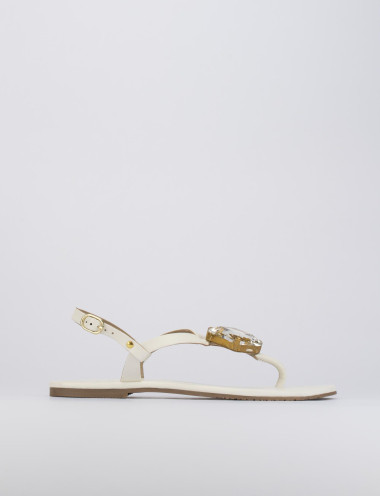 Sandalias de dedo tacón 1 cm blanco cuero