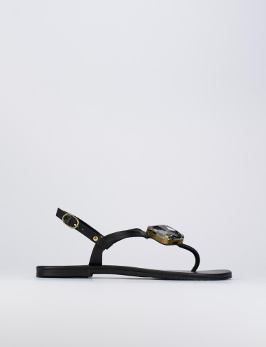 Sandalias de dedo tacón 1 cm negro cuero