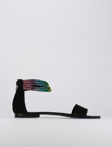 Sandalias de tacón bajo tacón 1 cm negro ante