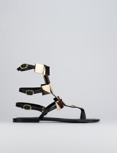 Sandalias de dedo tacón 1 cm negro cuero