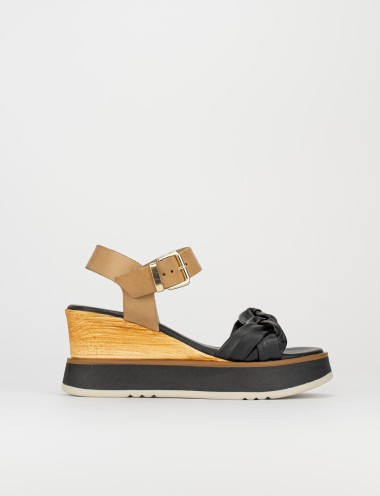 Sandalo zeppa 3 cm nero pelle