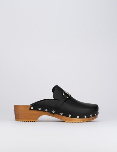 Sandalias de tacón bajo tacón 3 cm negro cuero