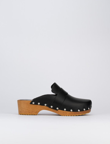 Sandalias de tacón bajo tacón 3 cm negro cuero
