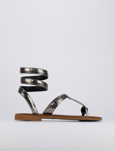 Sandalias de dedo tacón 1 cm plata cuero