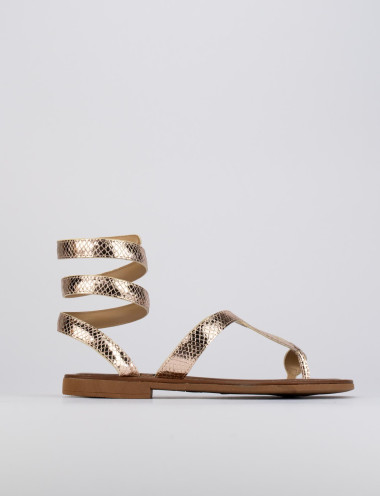 Sandalias de dedo tacón 1 cm rosa cuero