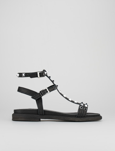 Low heel sandals heel 1 cm black leather