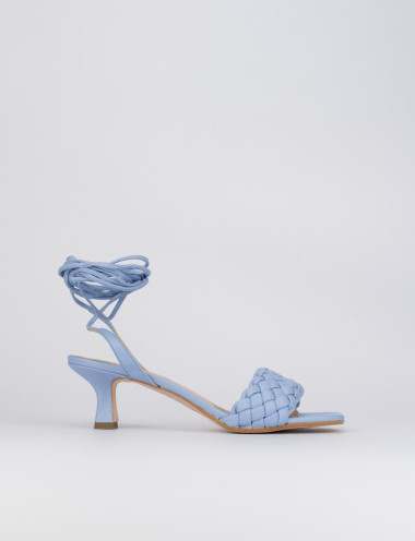 Sandalias de tacón alto tacón 5 cm turquesa cuero