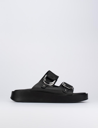 Mules tacón 2 cm negro cuero