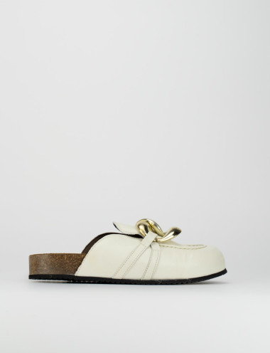Mules tacón 1 cm blanco cuero