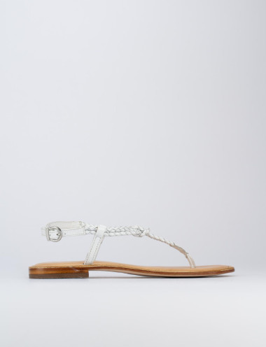 Sandalias de dedo tacón 1 cm blanco cuero