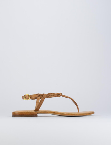 Sandalias de dedo tacón 1 cm marrón cuero
