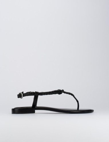 Sandalias de dedo tacón 1 cm negro cuero