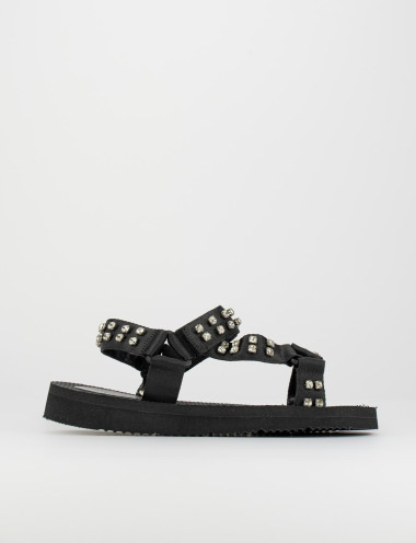 Sandalias de tacón bajo tacón 1 cm negro tejido